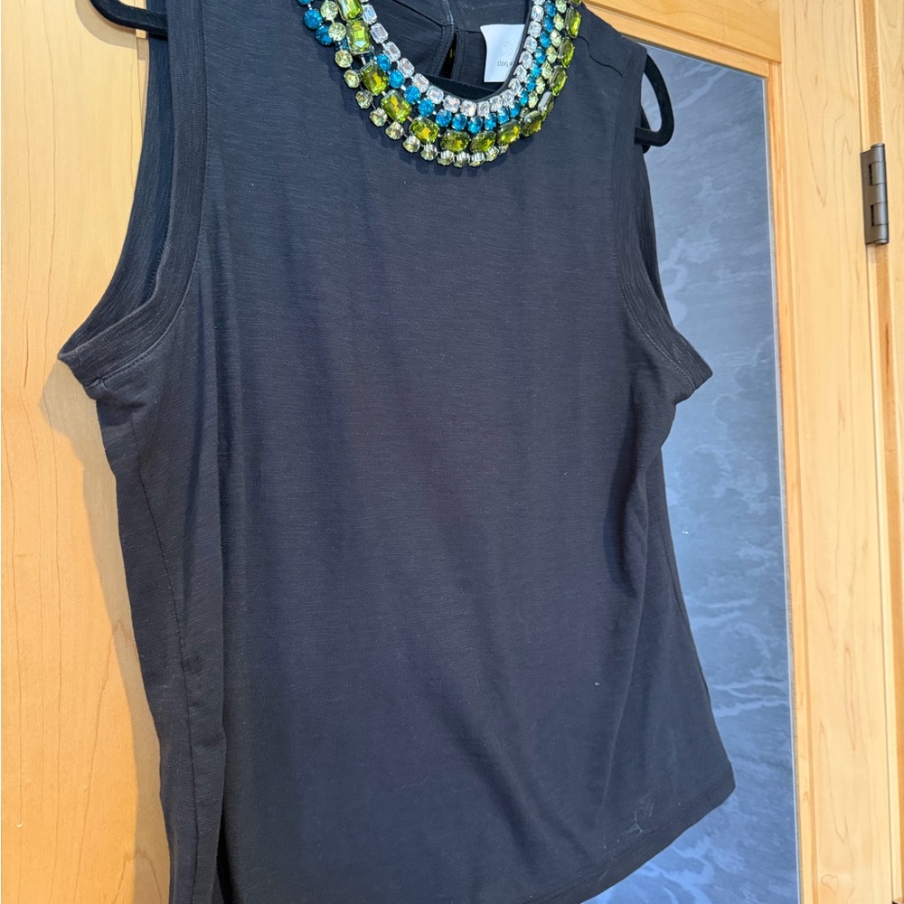 Cinq a Sept Black Tank Top with Beaded Neckline